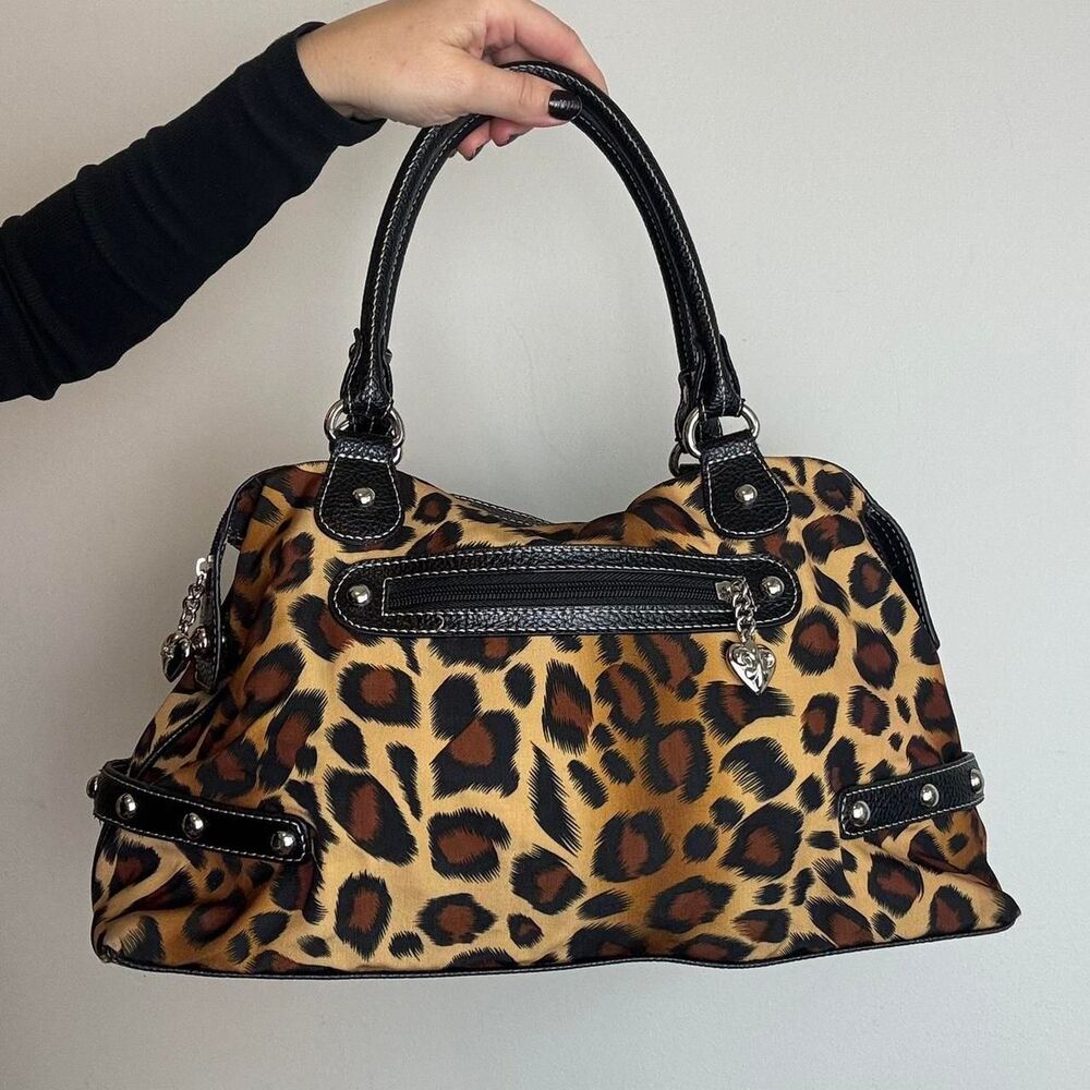 Kathy Van Zeeland Vintage Y2K Leopard Print Canvas and Leather Shoulder Bag - Picture 3 of 6